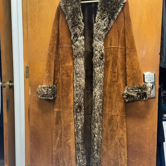Wilsons Leather Pelle Studio Suede Faux Fur Brown Coat - Picture 1 of 7